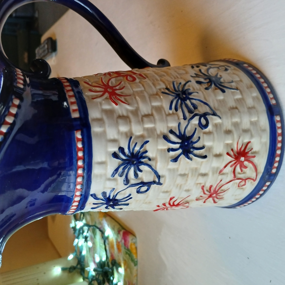 Temptations Blue and Red Floral Pitcher